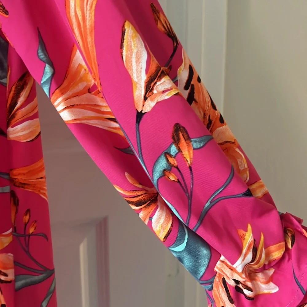 Peach Love California pink floral drop waist mini dress SZ L indie boho ruffle - Picture 12 of 13